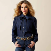 Ariat Puff Sleeve Denim Snap Shirt Women|Trends