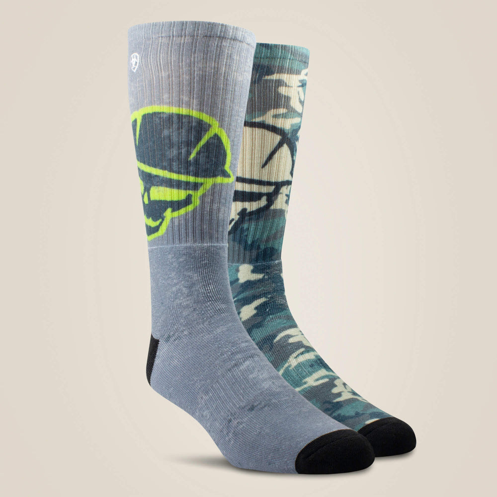 Ariat Roughneck Graphic Crew Work Sock 2 Pair Multi Color Pack Men|Women
