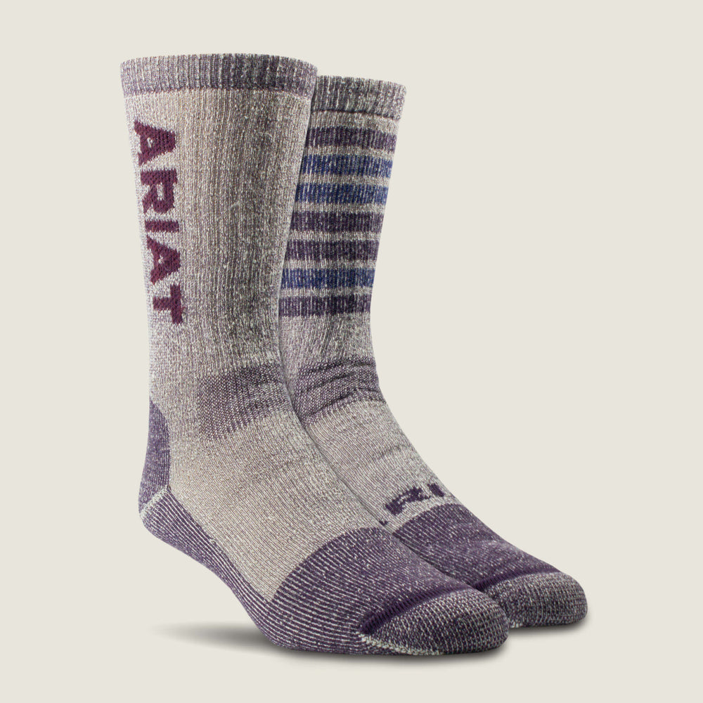 Ariat Midweight Merino Wool Blend Steel Toe Work Sock 2 Pair Multi Color Pack Women